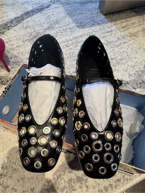 Jeffrey Campbell Black Mary Jane Flats with Mixed Metal Grommets